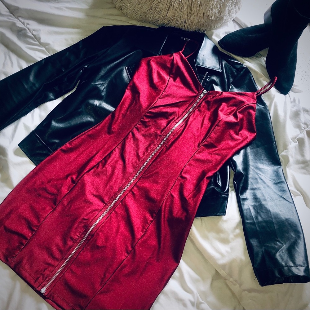 Faux Silk Zip-Up Dress